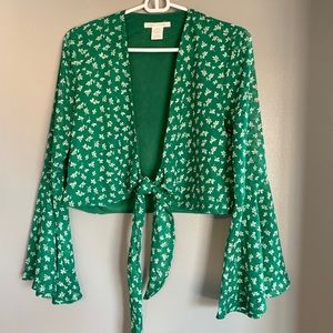 Urban Outfitters Tie Front Bell Sleeve Crop Top